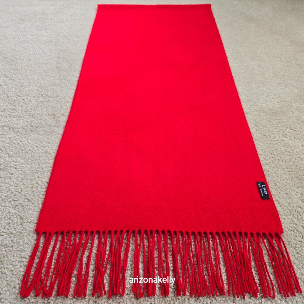 NWOT Red Cashmere Fringed Scarf Ovcio - Picture 8 of 10